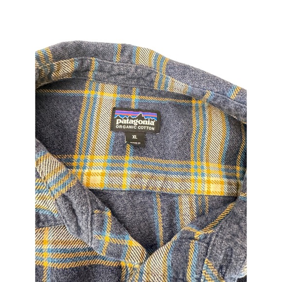 Patagonia Men's Organic Cotton Plaid Flannel Shirt XL Blue Yellow Workwear - Picture 6 of 13